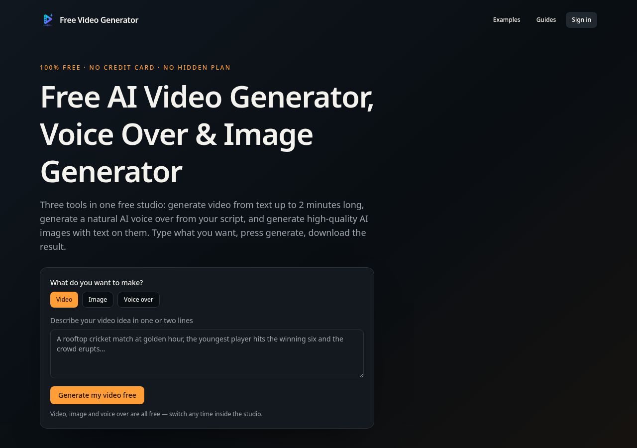Free Video Generator website preview