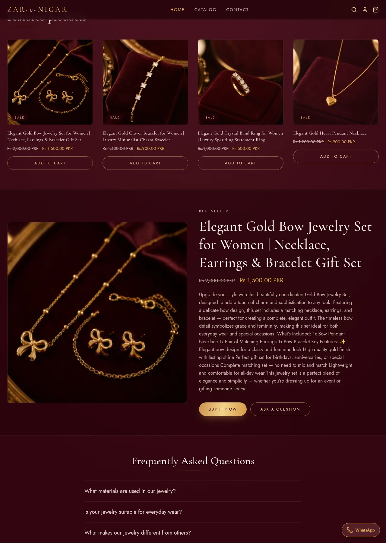 Zar-e-Nigar Store Homepage — more sections screenshot