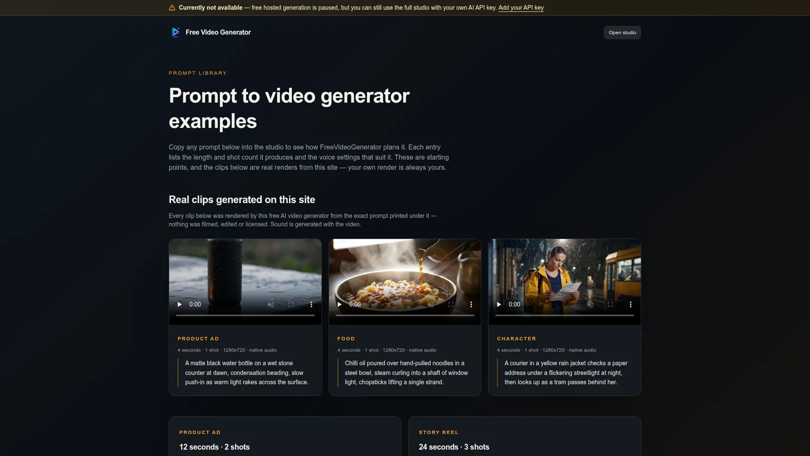 Free Video Generator Examples screenshot