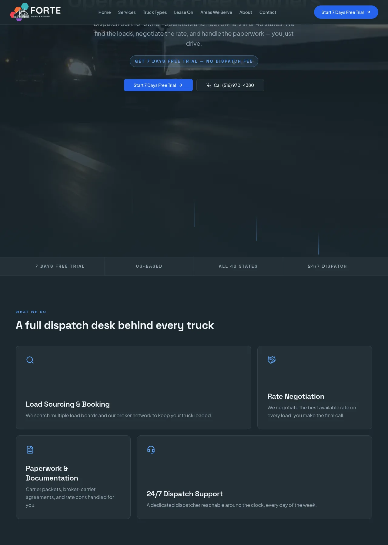 Forte Four Freight Homepage — more sections screenshot