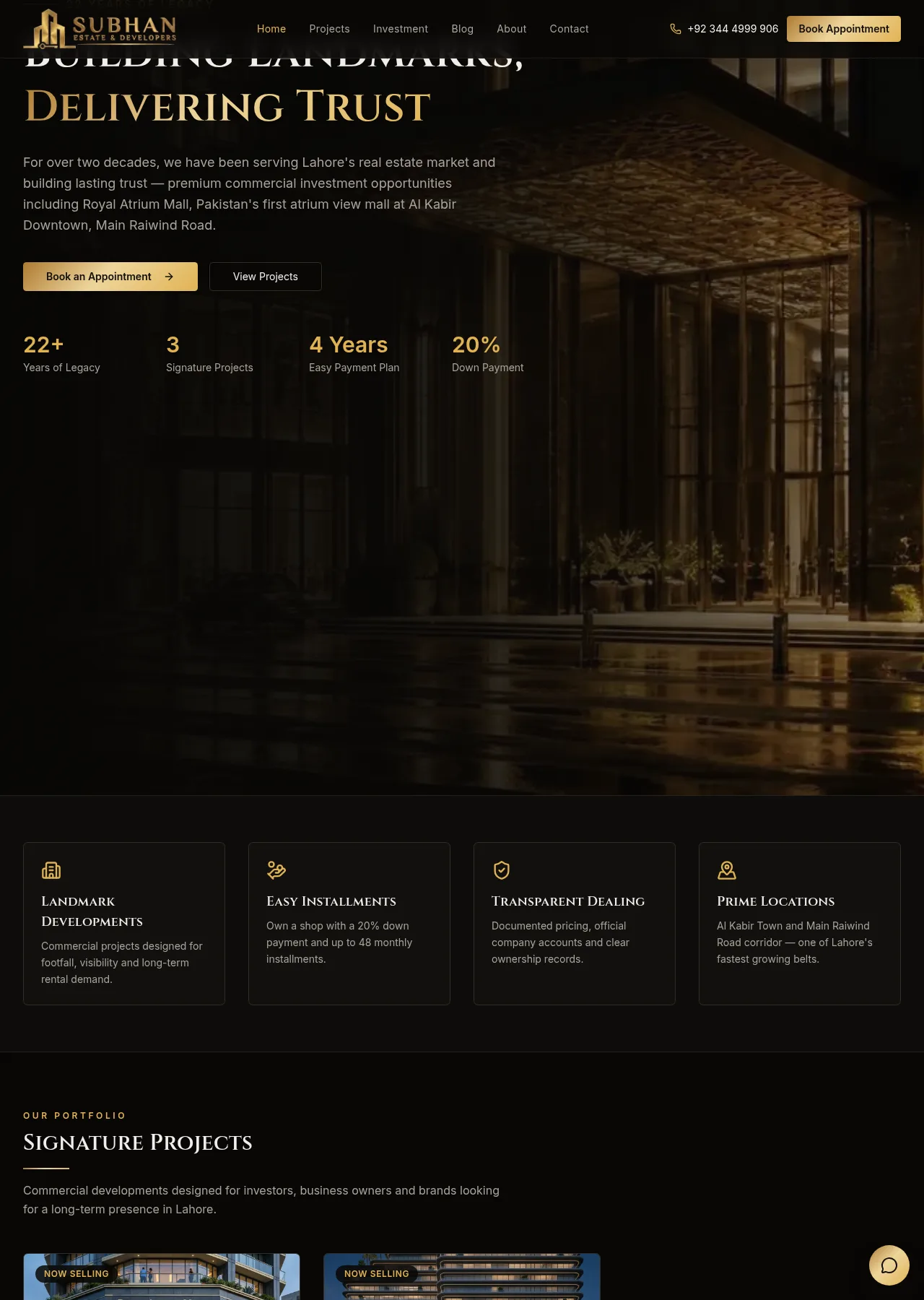 Subhan Developers Homepage — more sections screenshot